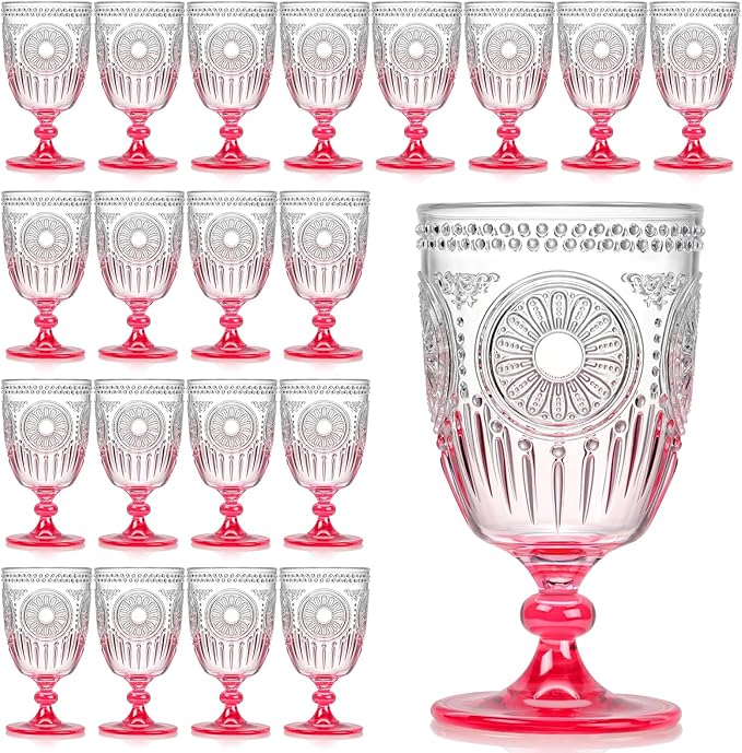 XUWAIDSGN 24Pcs Plastic Vintage Wine Glasses 13.5oz Reusable Embossed Goblet by XUWAIDSGN