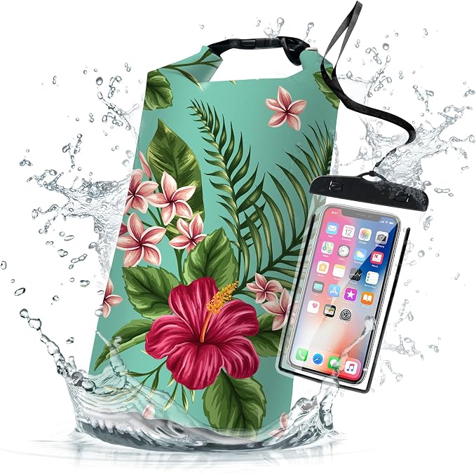 Waterproof Dry Bag, Roll Top Tropical Summer Watercolor Hibiscus Waterproof by Cliduli