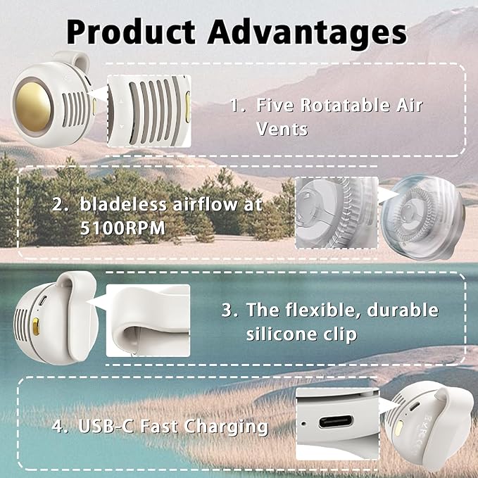 Portable Clip-On Fan, Mini USB Rechargeable 360° Rotatable Fan, 3-Speed Silent - Image 4