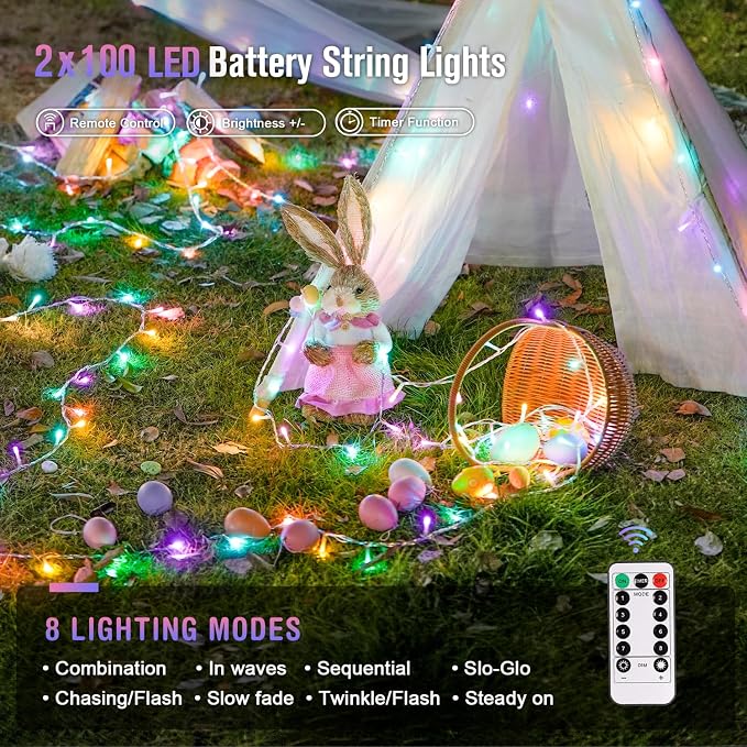 JMEXSUSS 2 Pack Easter Lights Battery Operated Outdoor Indoor, Total 66ft 200 - Image 6