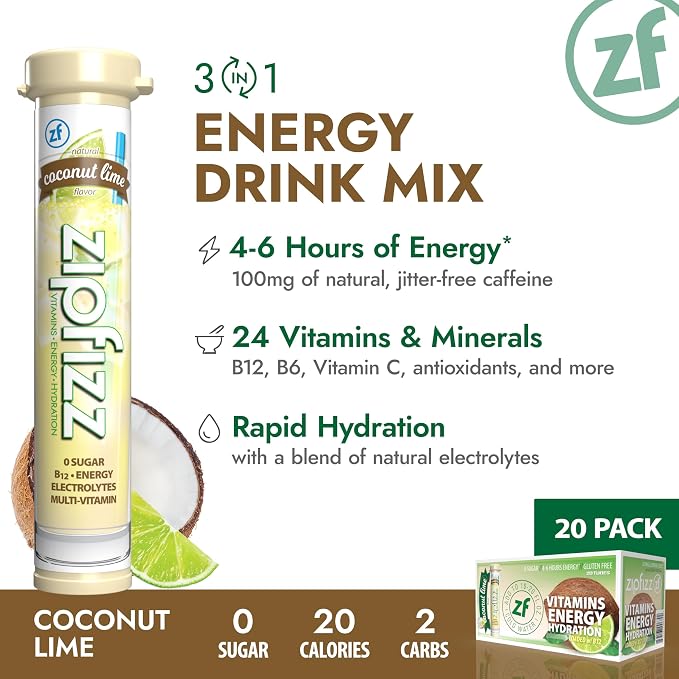 Zipfizz Daily Energy Drink Powder, Coconut Lime, 20 Pack | 3-in-1 Sustained - Image 3