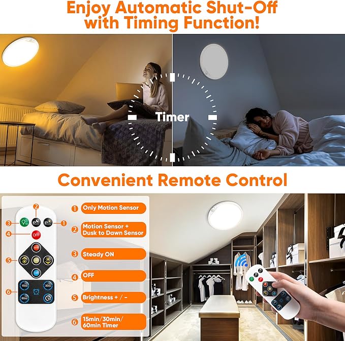 2-Pack 12" Larger 10000mAh Rechargeable Motion Sensor Ceiling Light - Image 8