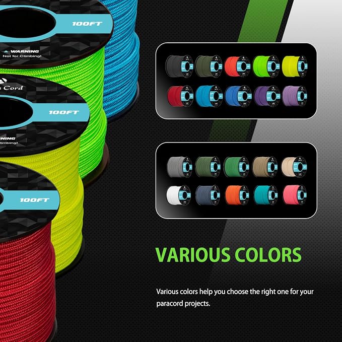 Abma Cord 2.4mm Paracord 275 100ft Nylon Rope 4 Strands Tactical Parachute Cord - Image 5