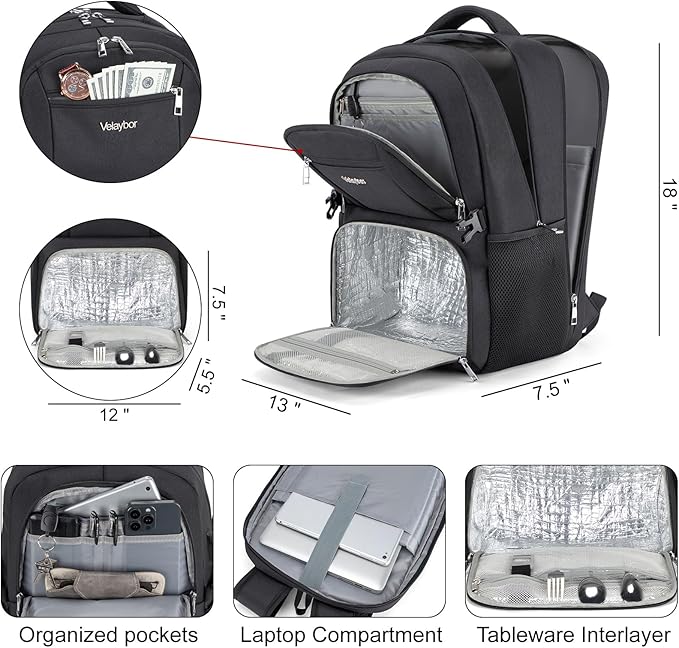 Insulated Lunch Backpack Fit 17" Laptop, Work Backpack - Image 2