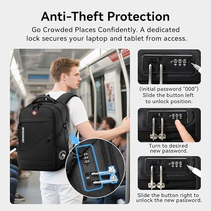 CROSSGEAR Travel Laptop Backpack Anti Theft Fits 17.3 Inch Laptop - Image 2