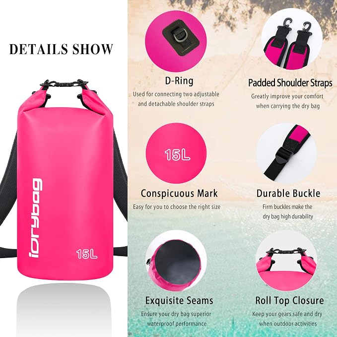IDRYBAG Dry Bag for Kayaking Waterproof 2L/5L/10L/15L/20L, Small Dry Sack - Image 2