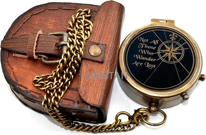 Vintage Brass Compass Not All Those Who Wander are Lost, Engraved Antique - Image 5
