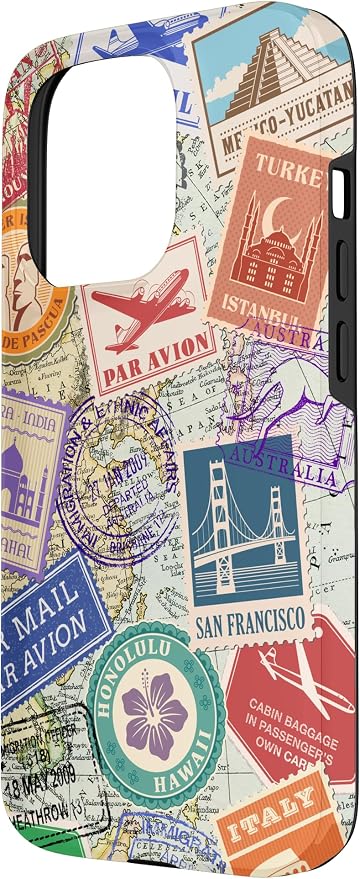 World Map Travel Passport Stamps Postage Stamp Case - Image 2
