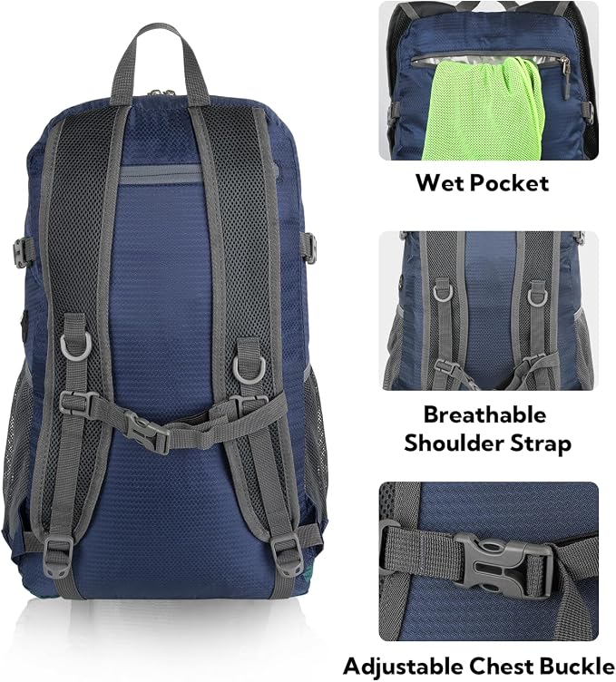 WATERFLY Lightweight Packable Hiking Backpack: 30L Foldable Travel Daypack - Image 5