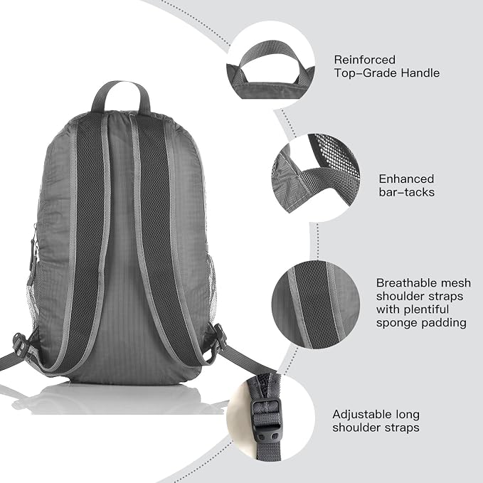 Outlander Packable Handy Lightweight Travel Hiking Backpack Daypack-Grey-L - Image 4