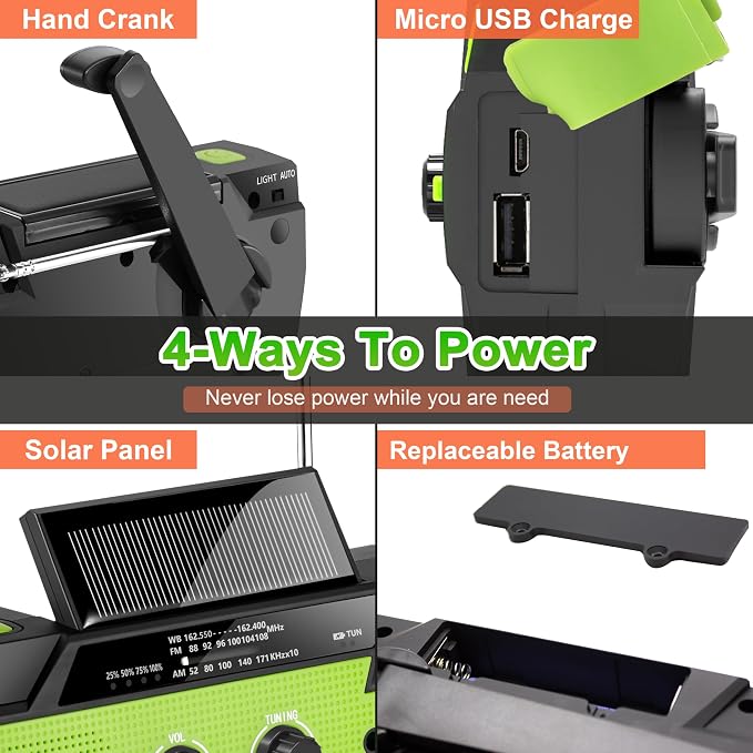 Emergency Crank Weather Radio, 14800mWh Solar Hand Crank Portable AM/FM/NOAA - Image 6