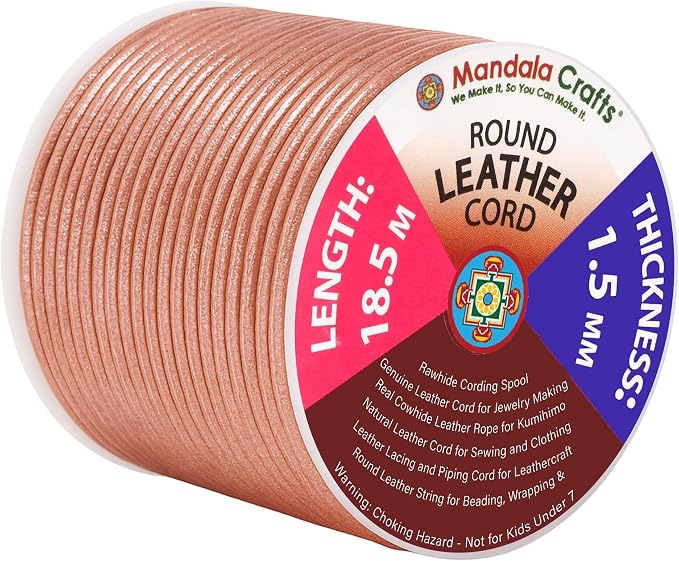 Mandala Crafts Round Genuine Rose Gold Leather Cord by MandalaCrafts