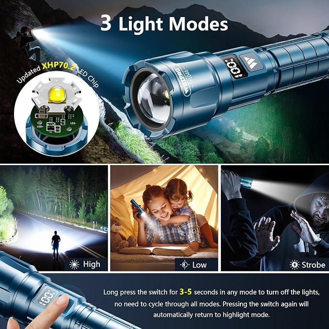 WdtPro LED Rechargeable Flashlight 2 Pack, Super Bright Zoomable 6000 Lumens - Image 3