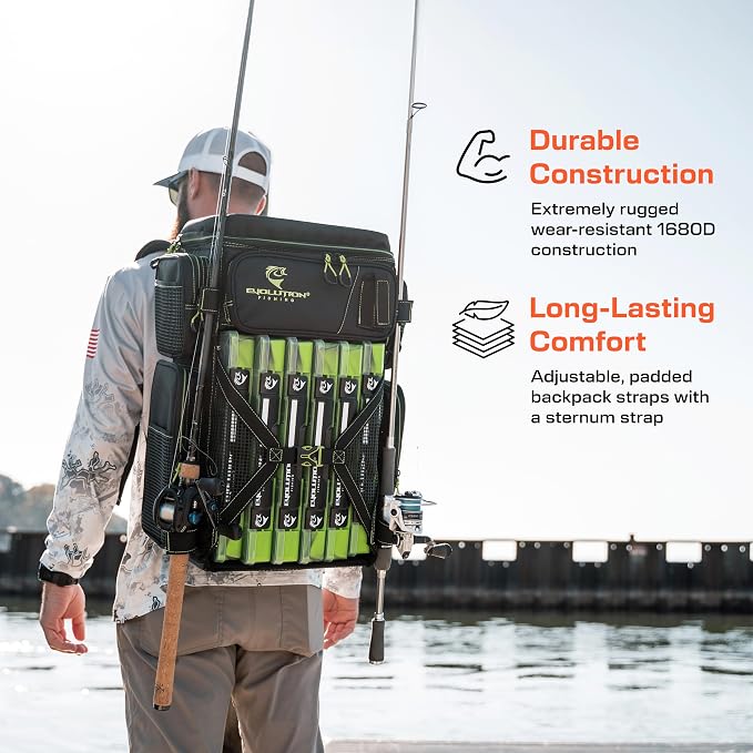 Evolution Fishing Drift Series Tackle Backpack, Outdoor Rucksack w/ 6 Fishing - Image 4