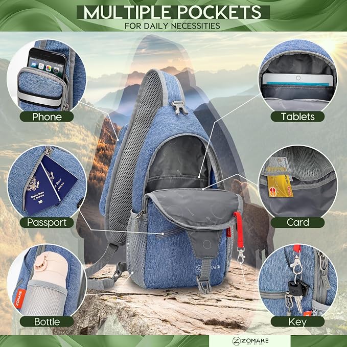 ZOMAKE Sling Bag, Small Crossbody Sling Backpack, Water Resistant Shoulder - Image 5