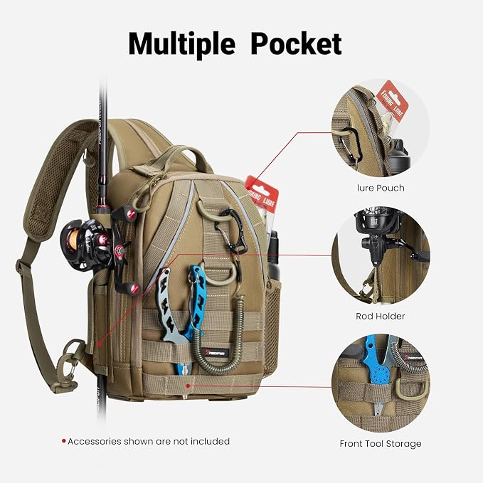 Piscifun Fishing Backpack with Rod Holder, Lightweight Sling Bag Storge Gear - Image 3