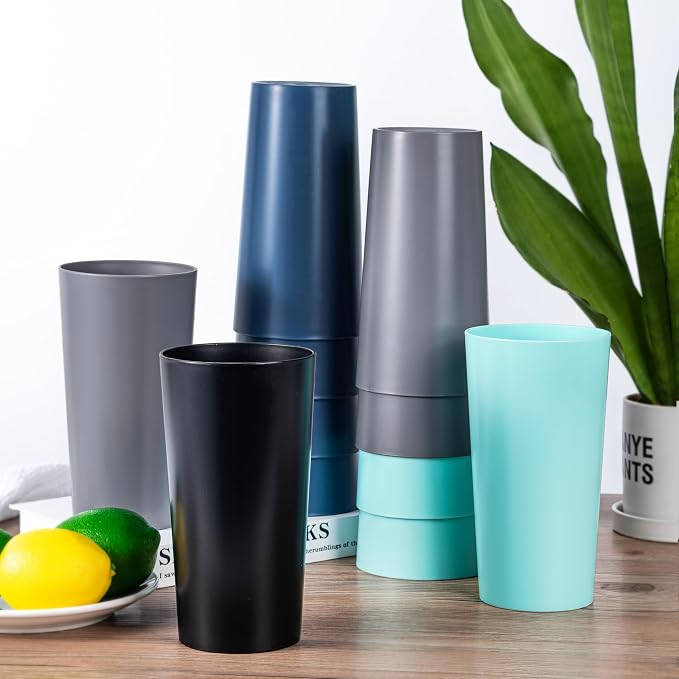 26-ounce Plastic Drinking Glasses Stackable Tumblers Water Cups Mixed Drinkware - Image 4
