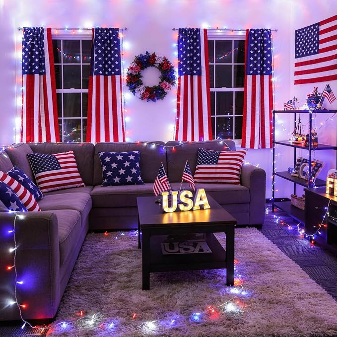 JMEXSUSS 33ft 100 LED Red White and Blue Lights Outdoor, 4th of July Lights - Image 8