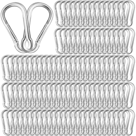 100 Pack 3" Heavy Duty Carabiner Clips, M8 Sliver Galvanized Steel Spring Snap by SEUNGCH