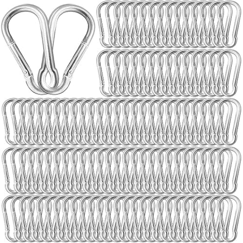 100 Pack 3" Heavy Duty Carabiner Clips, M8 Sliver Galvanized Steel Spring Snap by SEUNGCH