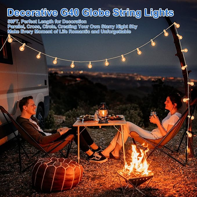 Bosceos Outdoor G40 LED Globe String Lights 50FT Dimmable Shatterproof - Image 2