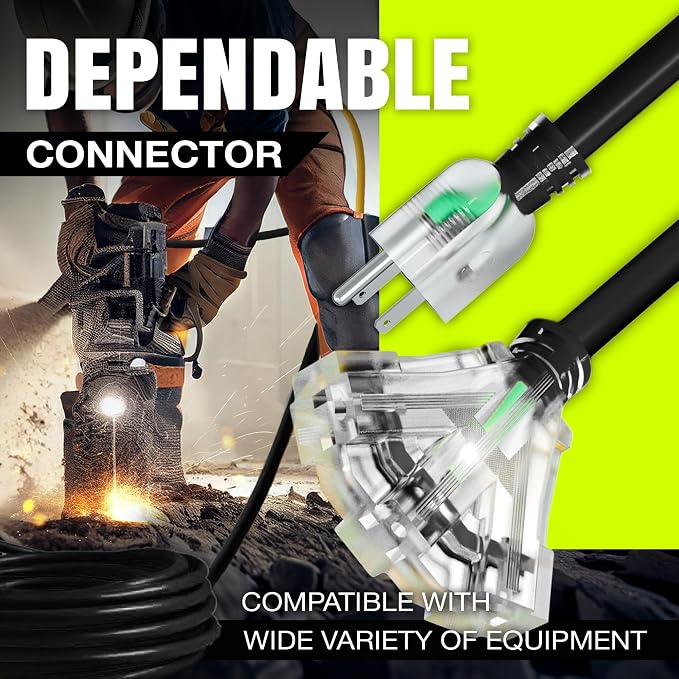 50ft Outdoor/Indoor Extension Cord 3-Outlet 12/3 Gauge Extra Heavy Duty 3 Prong - Image 4