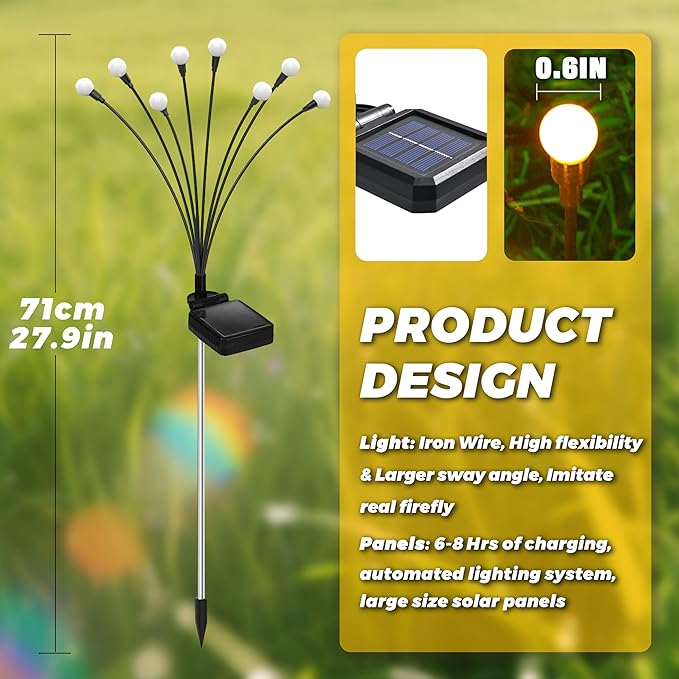 Solar Lights Outdoor-2Pack 16LEDs Solar Garden Firefly Lights Outside, Solar - Image 5