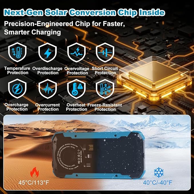 Power Bank Portable Solar Charger, Wireless Fast Charging Battery Pack - Image 3