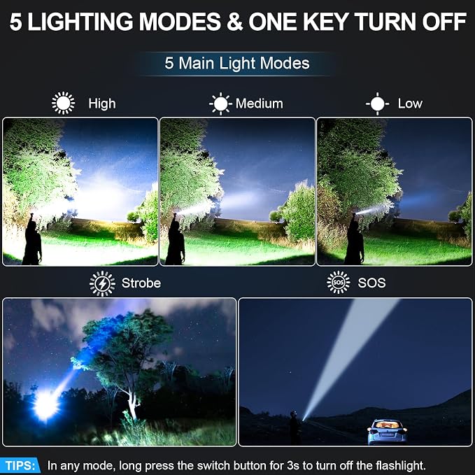 Rechargeable Tactical Flashlights 2000 High Lumens - 5000mAh Super Bright LED - Image 6