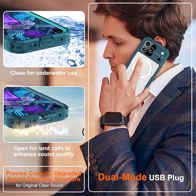 iPhone 17 Pro Case, Magnetic Waterproof IP68 Underwater Protection, Military - Image 5