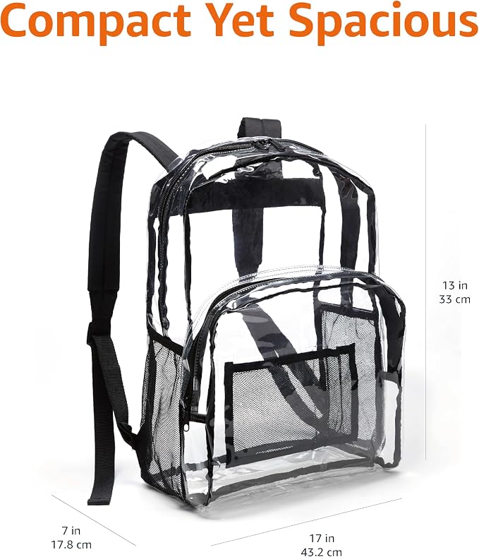 Amazon Basics Transparent Clear School Backpack, Water-Resistant PVC Plastic - Image 3