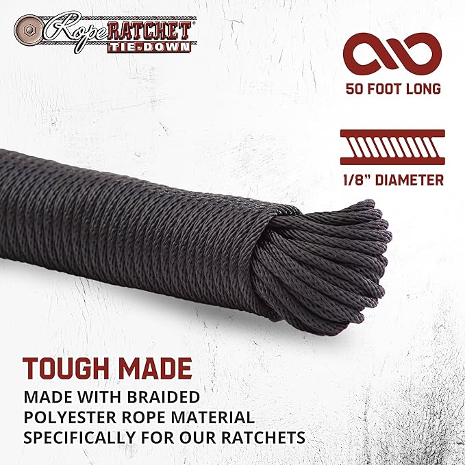 Rope Ratchet 3/16" 50 ft Braided Polypropylene Utility Cord, Weather Resistant - Image 2