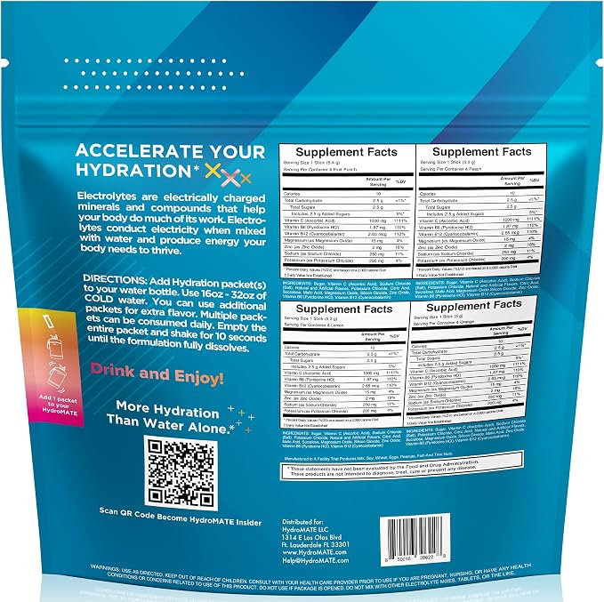 HydroMATE Electrolytes Powder Packets Low Carb Hydration Accelerator Drink Mix - Image 4