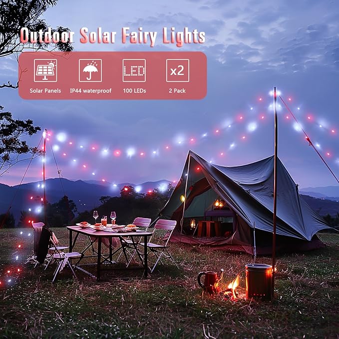 JMEXSUSS 2 Pack Red and White Solar Christmas Lights, Each 33FT 100 LED Solar - Image 2