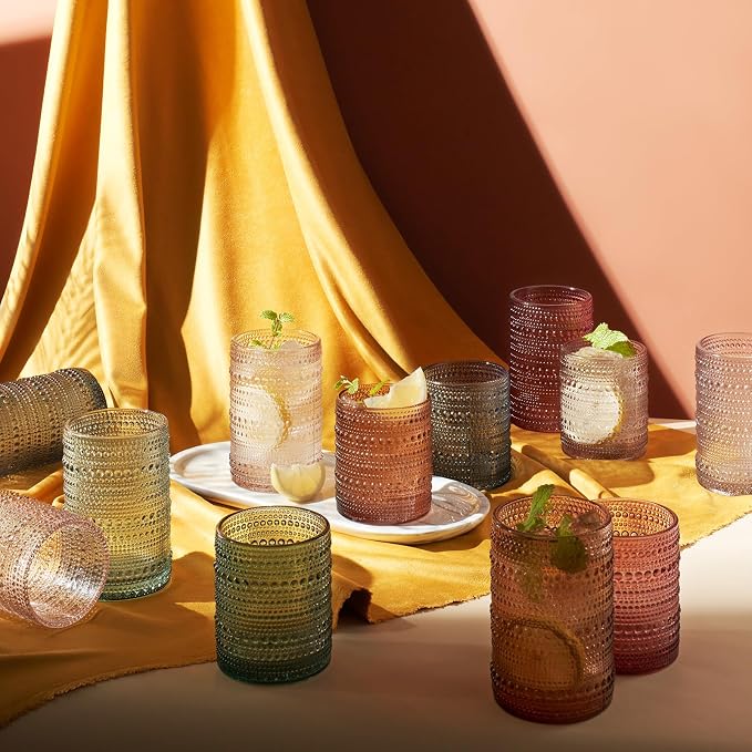 Khen Hobnail Beaded Highball Drinking Tumbler Glasses | Set of 12 | Color - Image 3