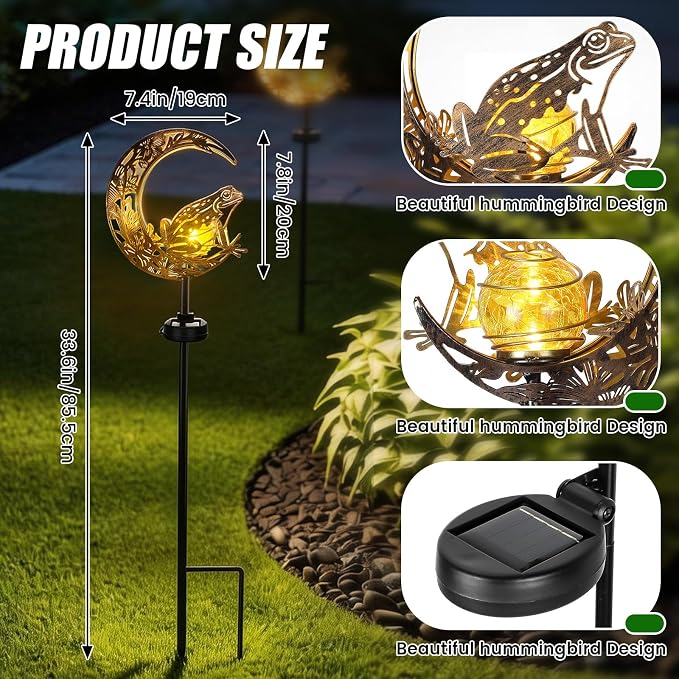 VIHOSE Solar Frog Outdoor Lights Waterproof Moon Garden Stake Lights Warm White - Image 2