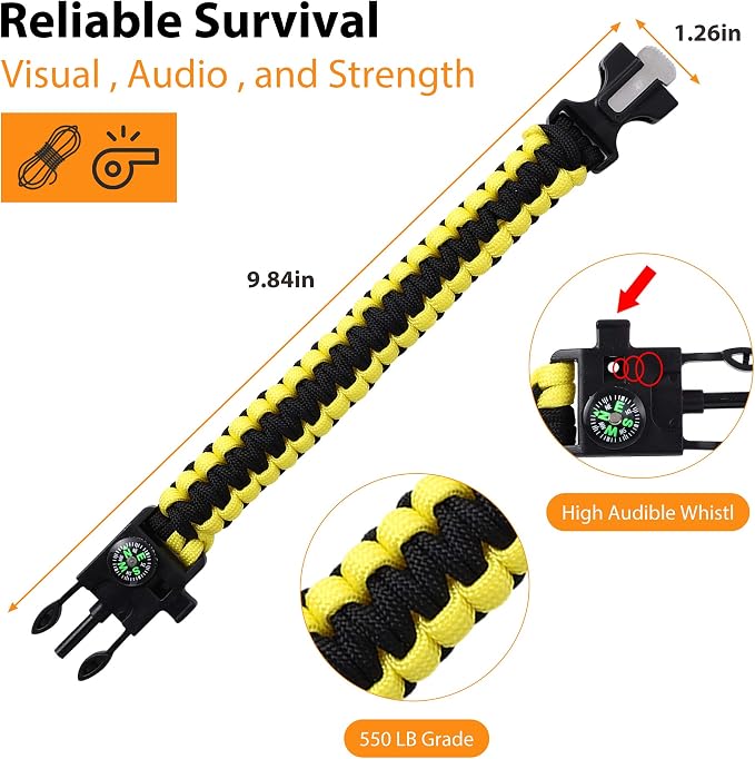 Bracelets, Survival Bracelets for Men Paracord Tactical 5-in-1 Camping Gear Kits - Image 2