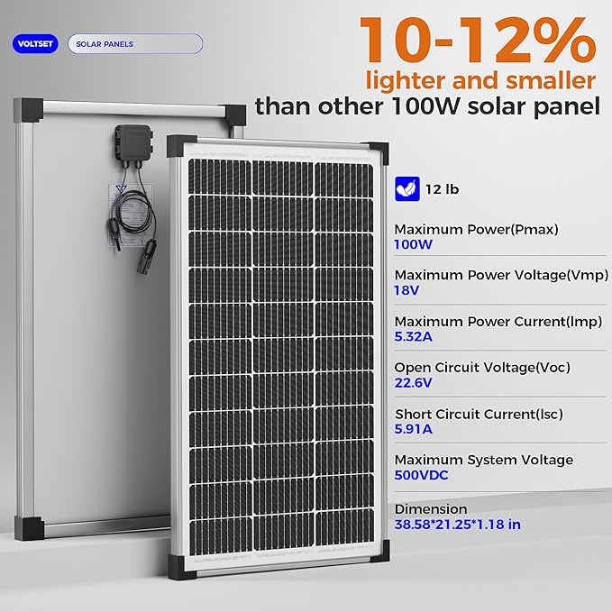 Voltset 100W 12V Solar Panel, High Efficiency 9BB Cell Monocrystalline Solar - Image 7