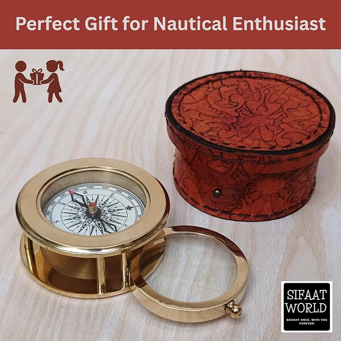 Vintage Brass Compass with Wooden Box – Antique Navigation Compass - Image 5