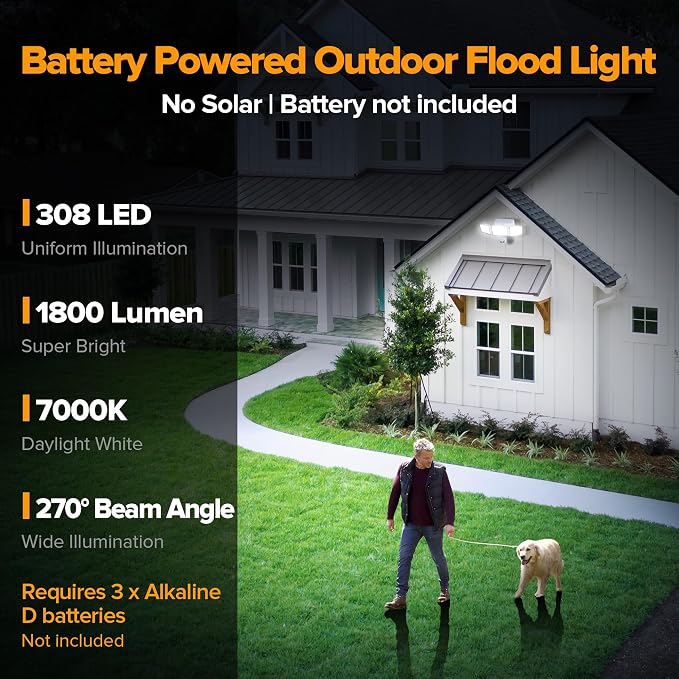 UME Battery Powered Motion Sensor Outdoor Lights 302 LED 1800LM, IP65 - Image 2