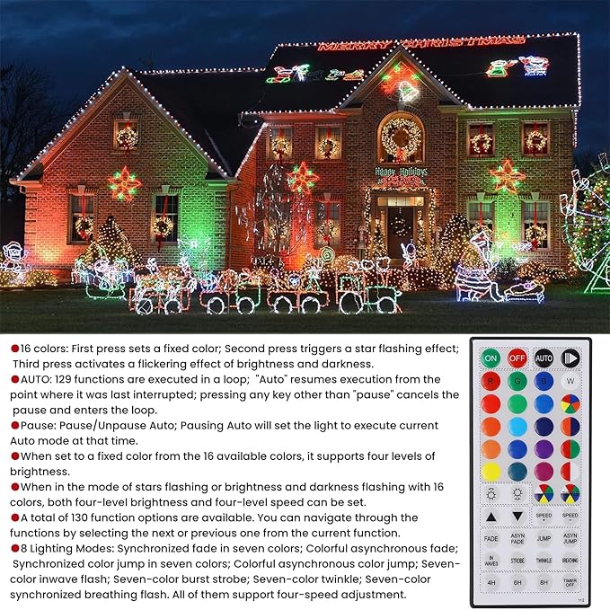 HOME LIGHTING 66ft Christmas Decorative Mini Lights, 200 LED RGB Changing 8 - Image 3