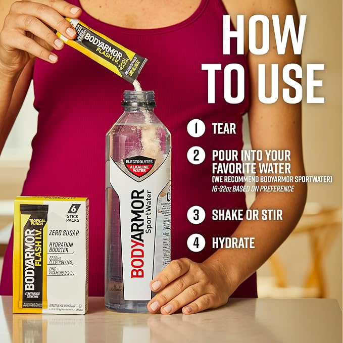 BODYARMOR Flash I.V. Electrolyte Packets, Tropical Punch, Zero Sugar Drink Mix - Image 4
