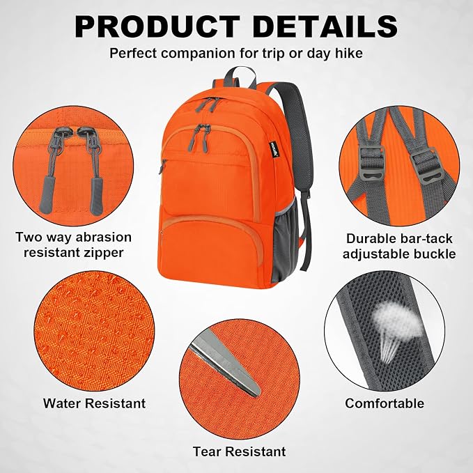 HOLYLUCK 20L Lightweight Packable Hiking Daypack Foldable Backpack - Image 4