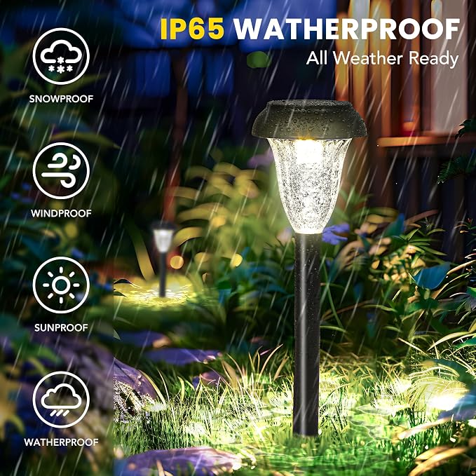 GIGALUMI 16 Pack Solar Light Outdoor Waterproof, Cool White Pathway Lights - Image 5