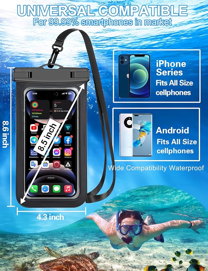 Famoby Up to 8.3" 3 Pack Black Universal Waterproof Phone Pouch, Phone - Image 3