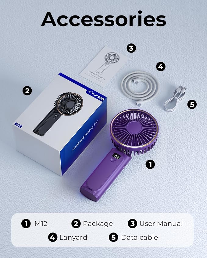 TUNISE Portable Handheld Fan, 180 Adjustable, 6 Speed Wind, USB Rechargeable - Image 8