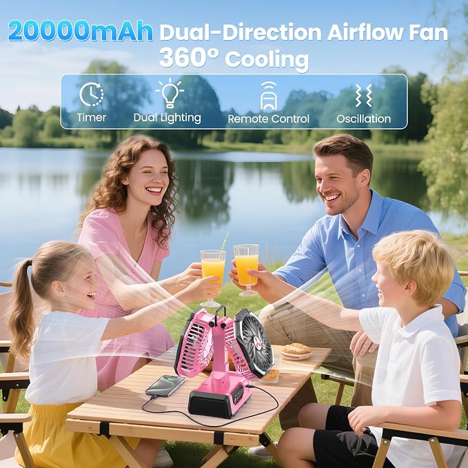 Dual Head Portable Rechargeable Fan 20000mAh Battery Powered Camping Fan - Image 2