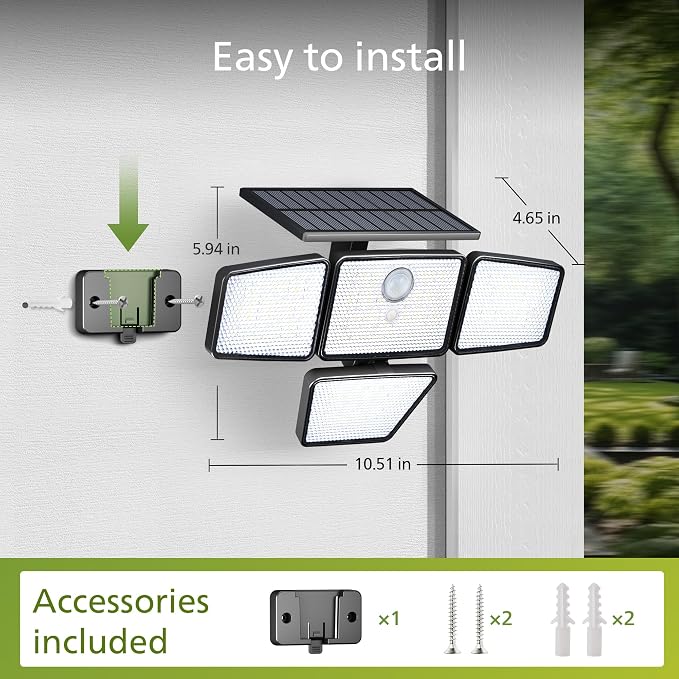Philips Solar Security Light Outdoor, 196 LED Wall-Mounted Flood Light w/PIR - Image 3
