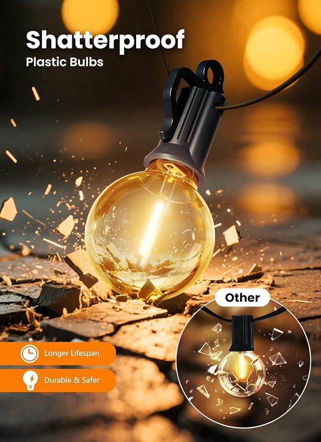 Outdoor String Patio Lights, 50FT 50 LED Patio Lights Waterproof, Connectable - Image 4
