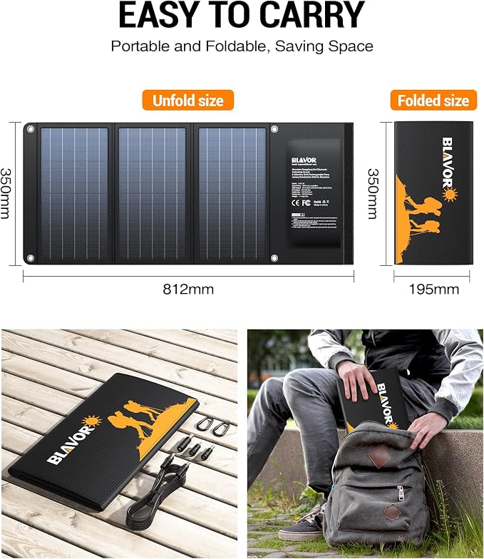 BLAVOR 30W Solar Charger USB-A QC3.0 24W USB-C DC 30W Outputs, Foldable Solar - Image 9